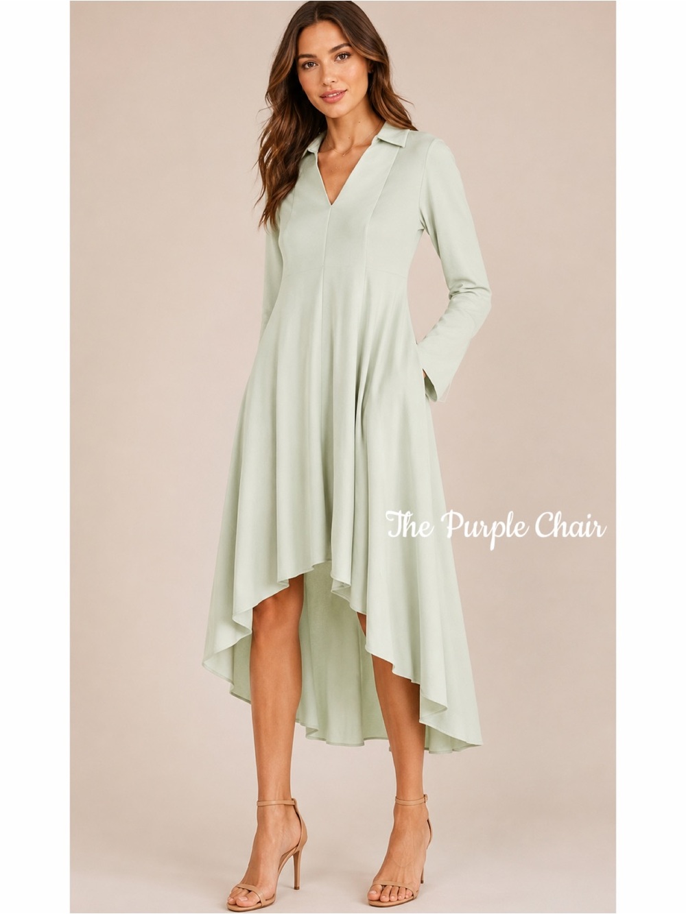 REBECCA TAYLOR Long Sleeve Hi-Lo Cupro Dress *Aloe XS